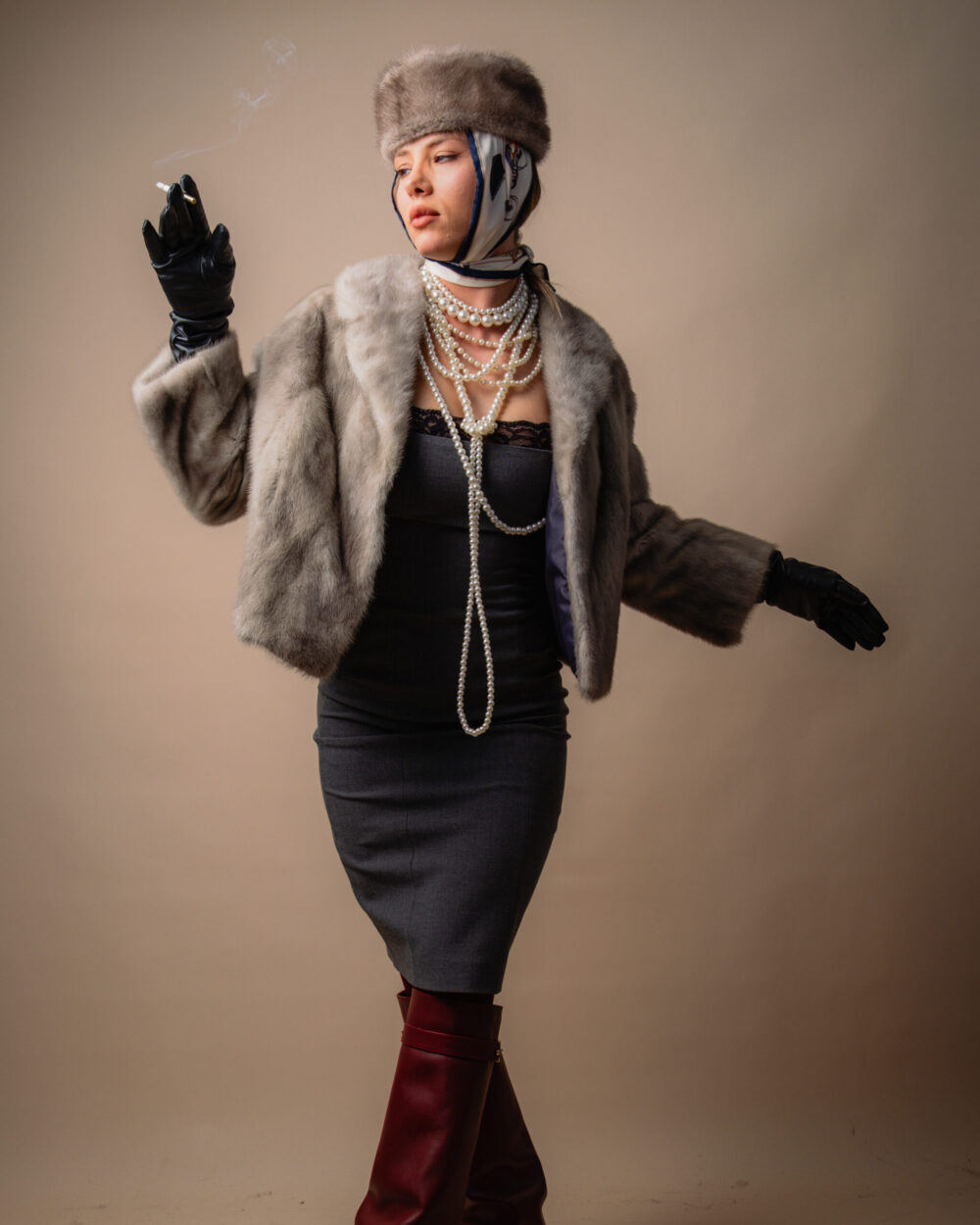 Short grey mink coat