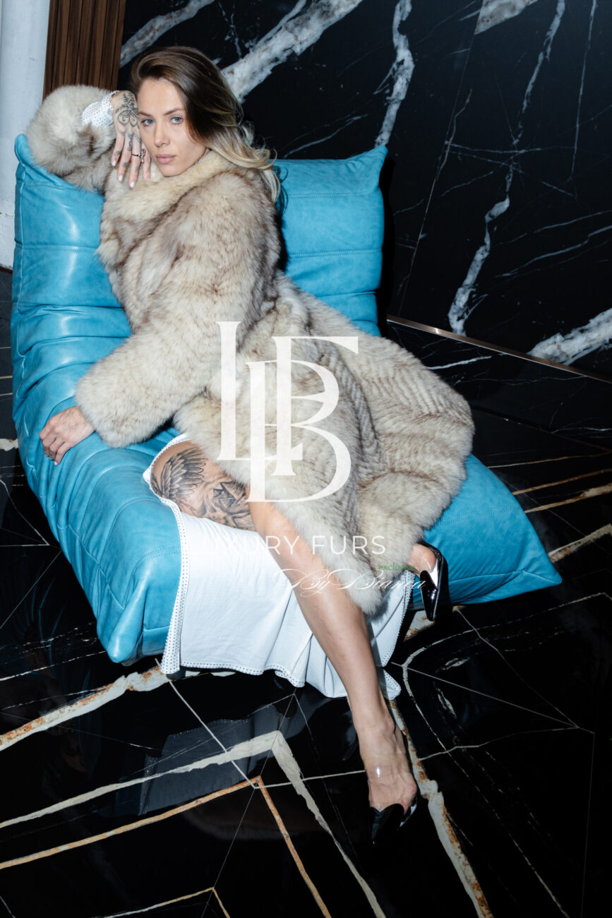 Long white fox coat
