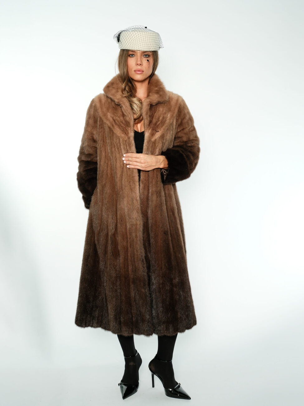 Caffe latte shades mink coat & fox collar